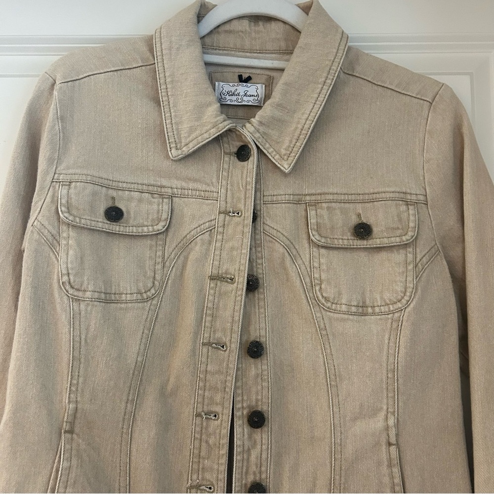 Beige Tan Denim Jacket Y2K tailored fit - Picture 2 of 12